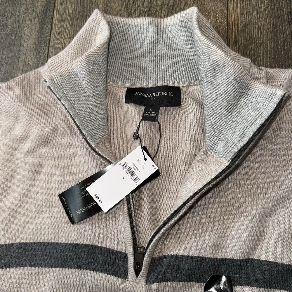 Banana Republic Sweater Mens L Tan 1/4 Zip Long‎ Sleeve Knit Casual Capsule